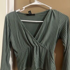 Forever 21 Sage Ribbed Wrap Blouse